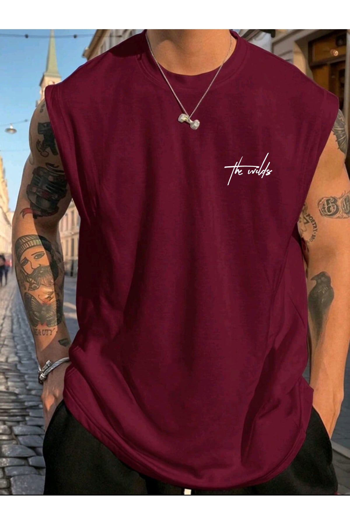 THE WILD Baskılı Kolsuz tshirt Erkek Sıfır Kol Giyim Spor Giyim Oversize T-SHİRT