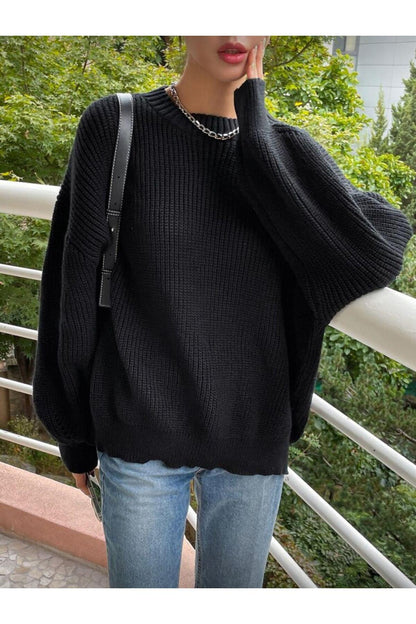 TRİKO Örme Oversize Bisiklet Yaka Kazak