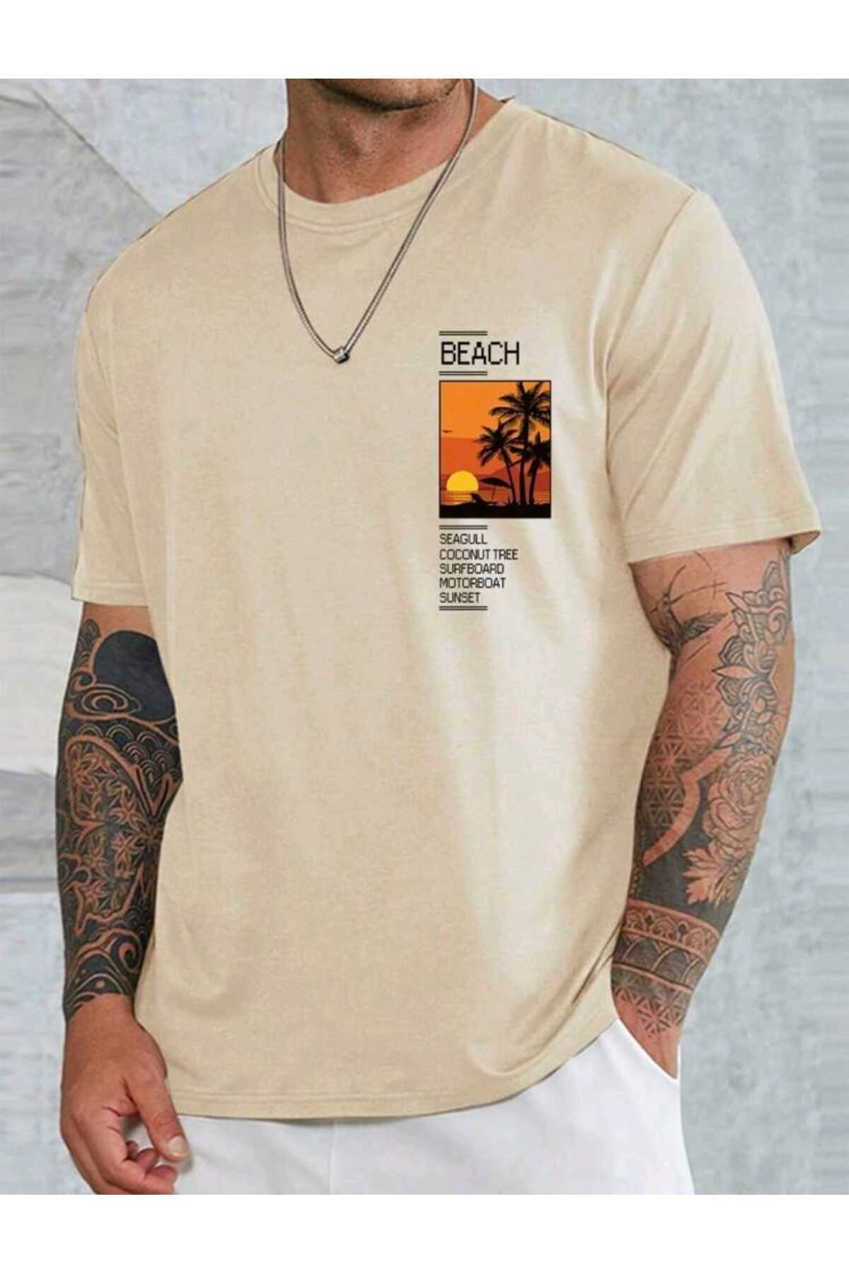 Beach Baskılı Erkek T-shirt