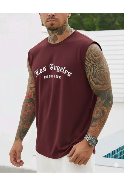 LOS ANGELES ENJOY LIFE Baskılı Erkek Sıfır Kol Sporcu Tshirt