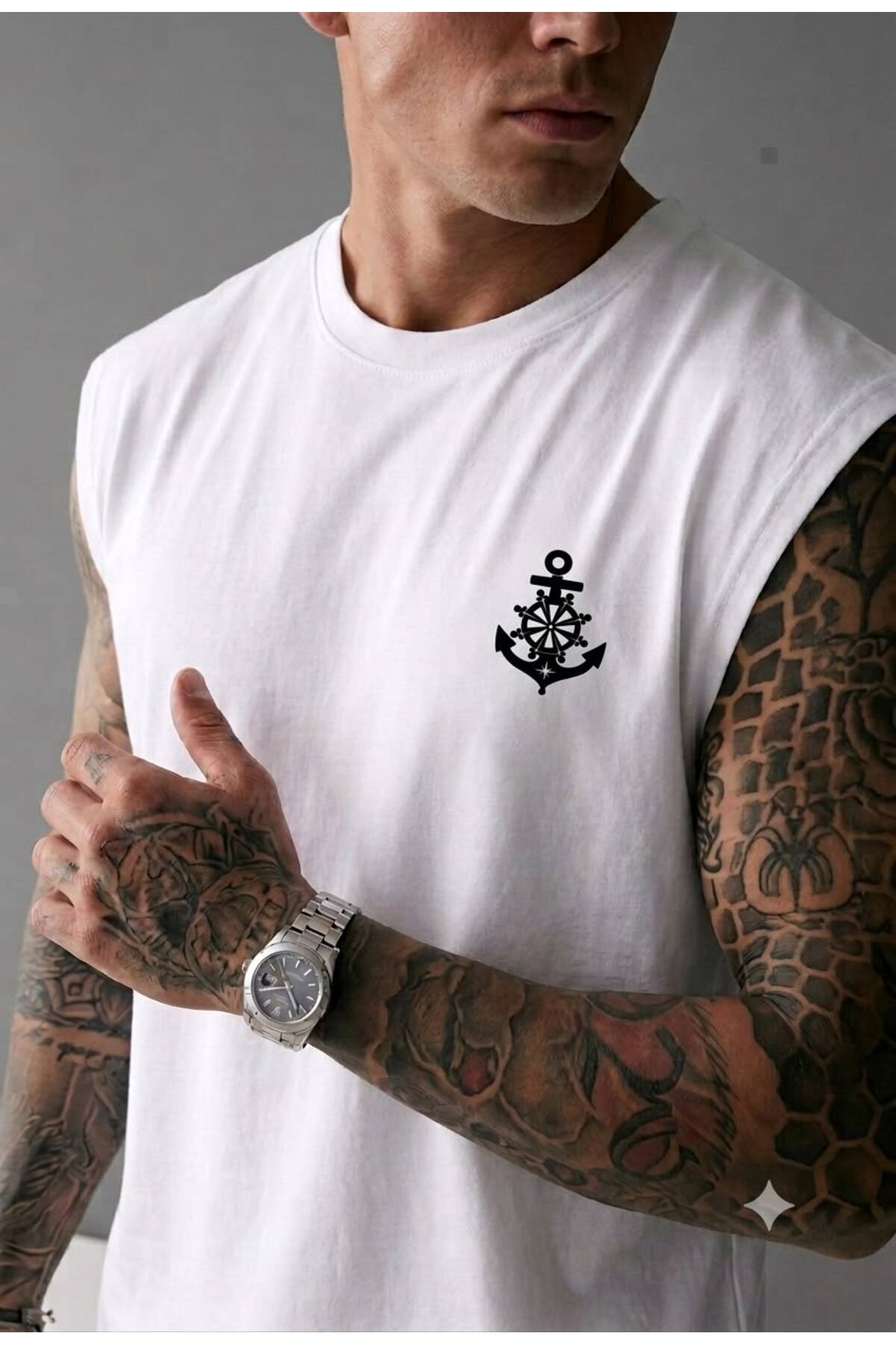 GEMİ ÇAPASI Baskılı Erkek (Sıfır Kol) Sporcu Kolsuz Atlet Tshirt