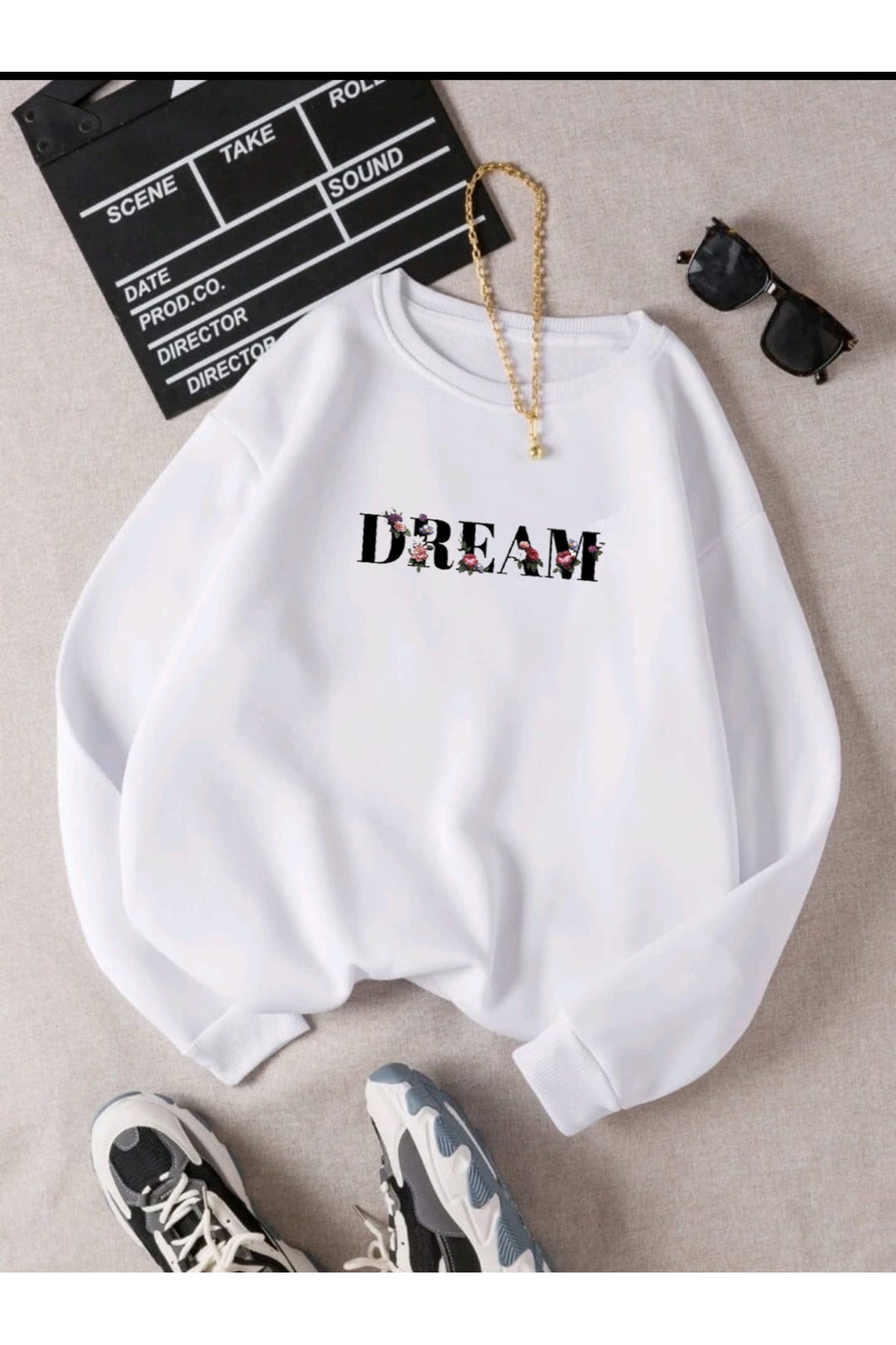 DREAM Baskılı Sıfır Yaka Sweatshirt