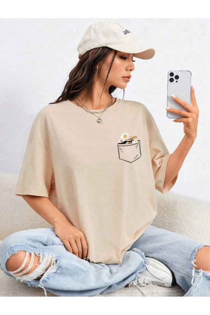 Çiçek Baskılı Unisex Oversize ( Geniş Kalıp ) Tshirt
