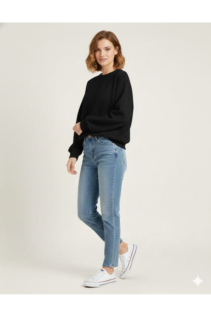 Basic Düz Baskısız Kadın Bisiklet Yaka Sweatshirt