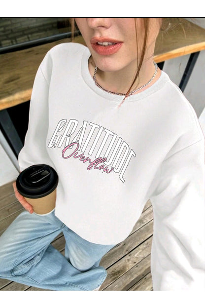 GRATITUDE OVERFLOW Baskılı Bisiklet Yaka Pamuklu Unisex Sweatshirt