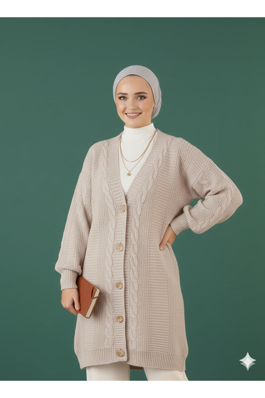 Tesettür Uzun Hırka Soft Düğmeli Pamuklu