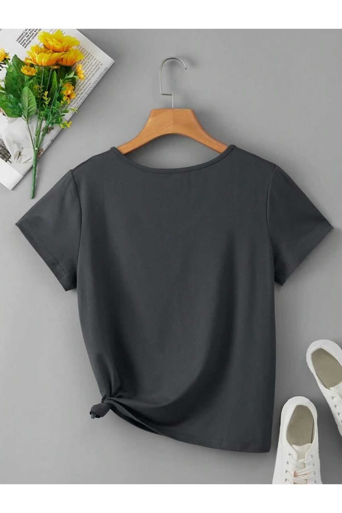 V Yaka (düz Desensiz) Basic Giy Çık Pamuklu Tshirt