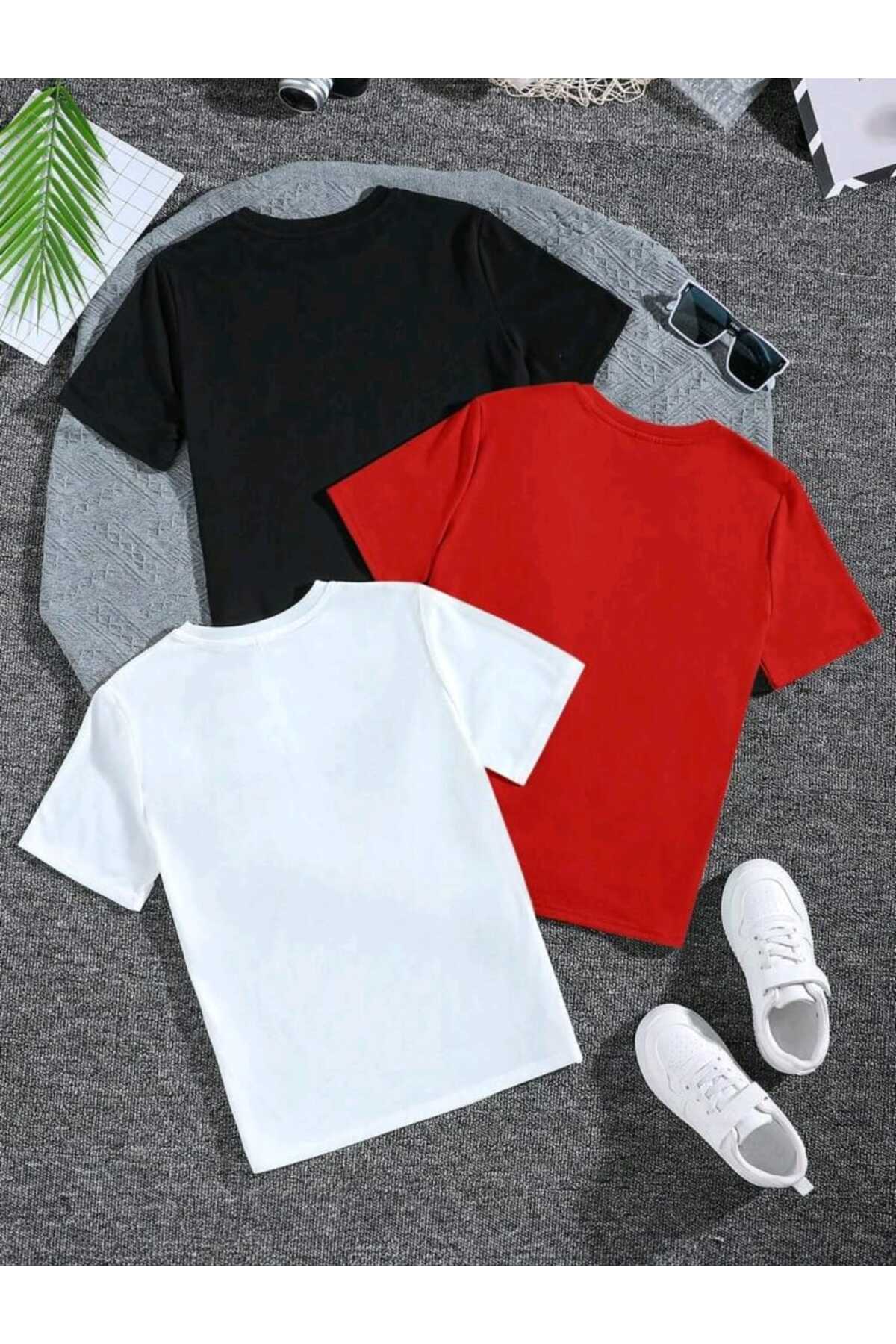 Çocuk Basic Düz Baskısız 3 Adet PAKET Tshirt