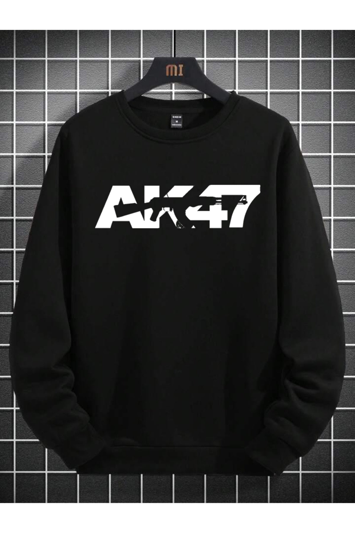 AK47 Baskılı Erkek Oversize Bisiklet Yaka Sweatshirt