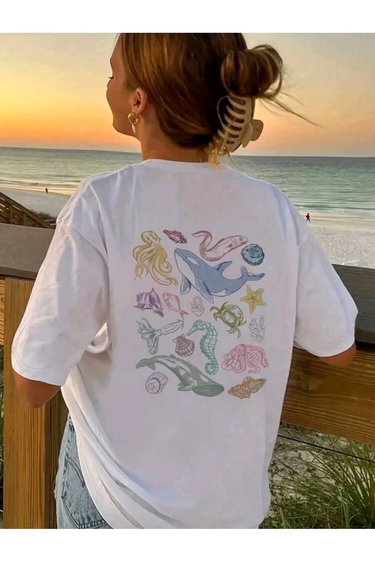 YAZ Koleksiyonu SIRT BASKILI Kadın Tshirt