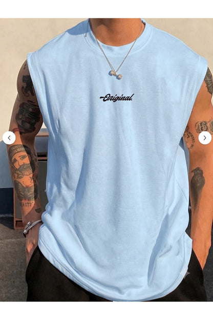 Original Kolsuz Atlet tshirt Erkek Sıfır Kol Baskısız Giyim Spor Giyim Oversize T-SHİRT