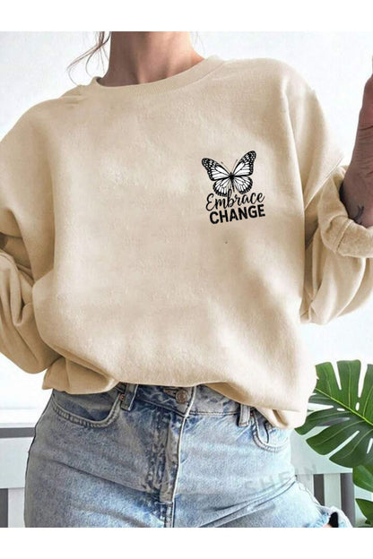 Embrace Kelebek Baskılı Bisiklet Yaka Sweatshirt