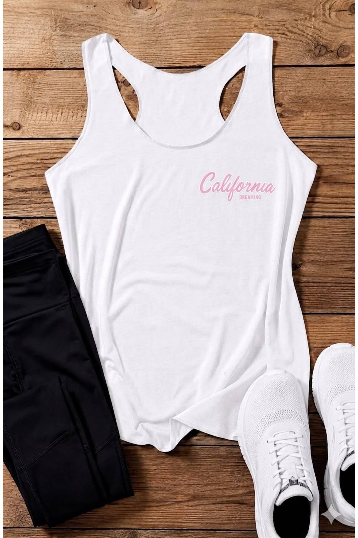 California Dreaming Baskılı Kadın (Yüzücü) Model Slim Fit Askılı Tshirt