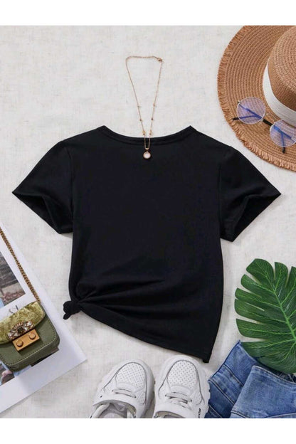 Tavşancık Baskılı Bisiklet Yaka Pamuklu T-shirt
