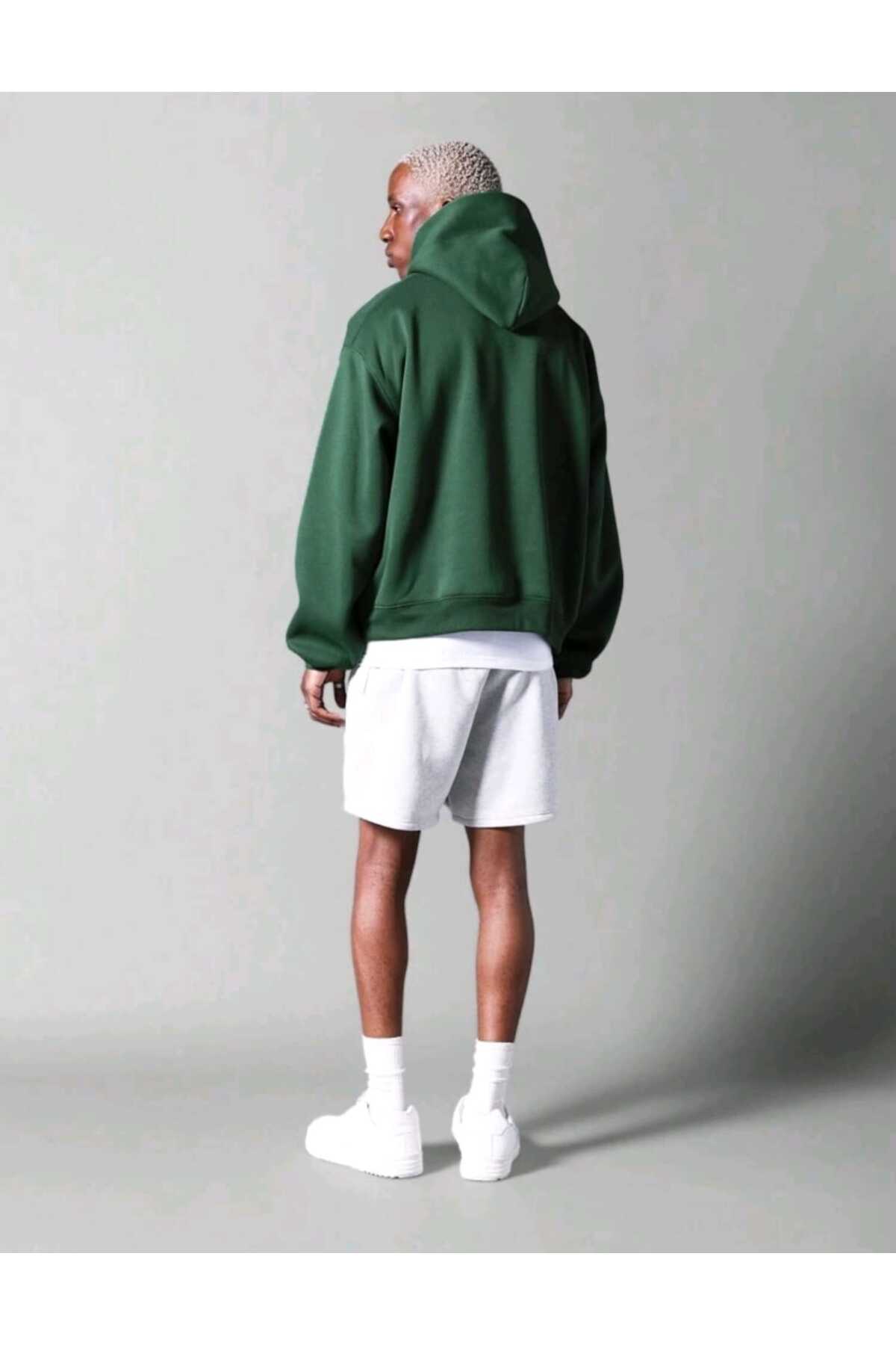 Basic baskısız pamuklu oversize kapüşonlu