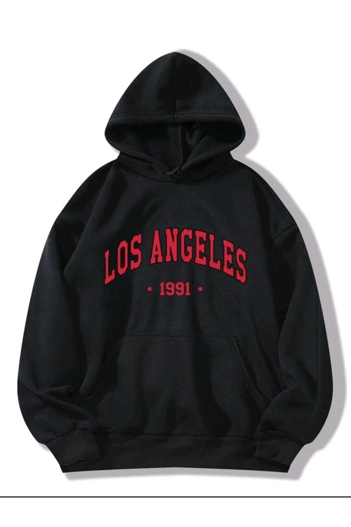 Los Angeles 1991 Baskılı Oversize Spor Sweatshirt Hoodie