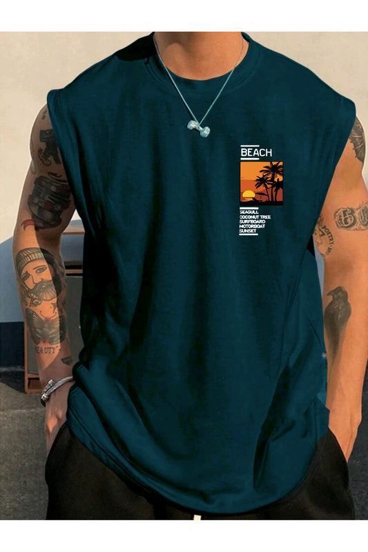 Sıfır Kol BEACH Baskılı Oversize Tshirt