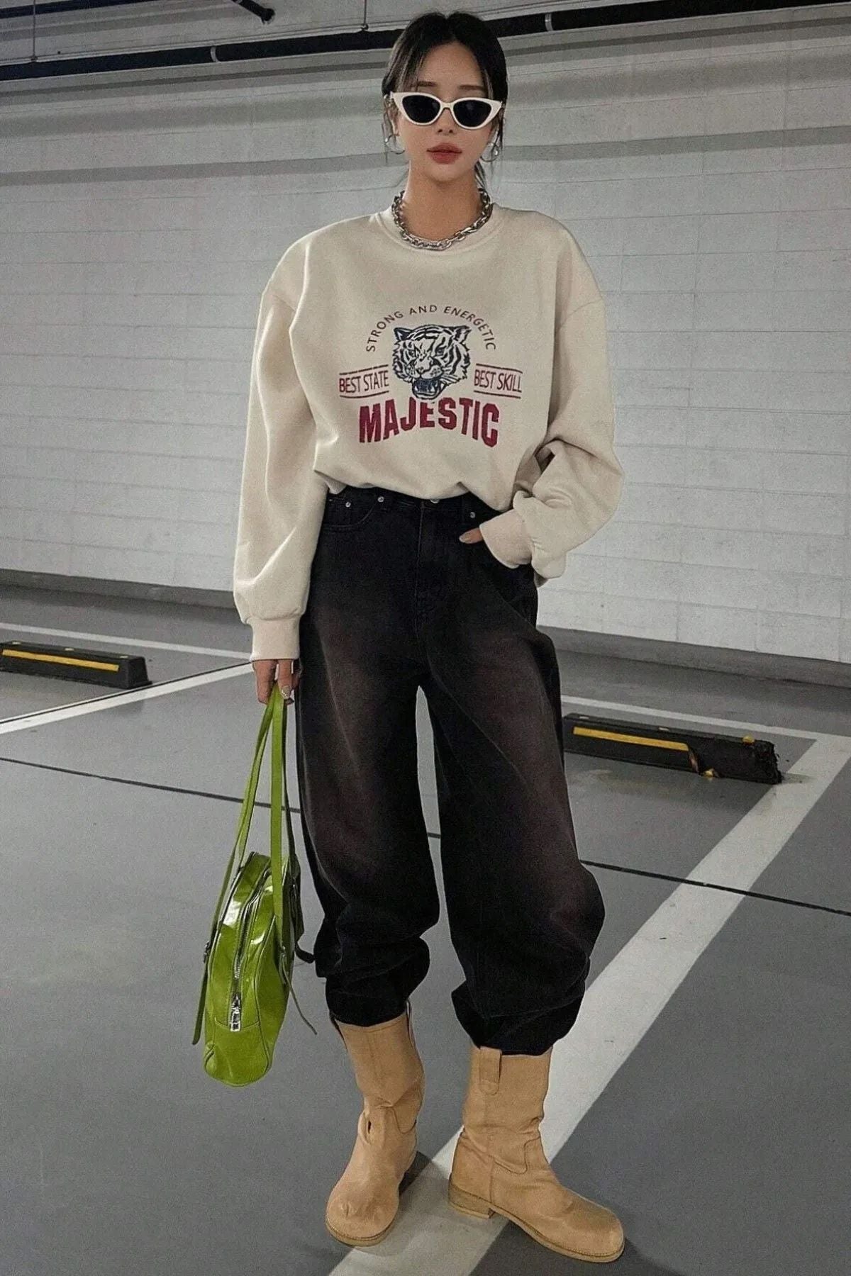 Majestic Baskılı Bisiklet Yaka Sweatshirt