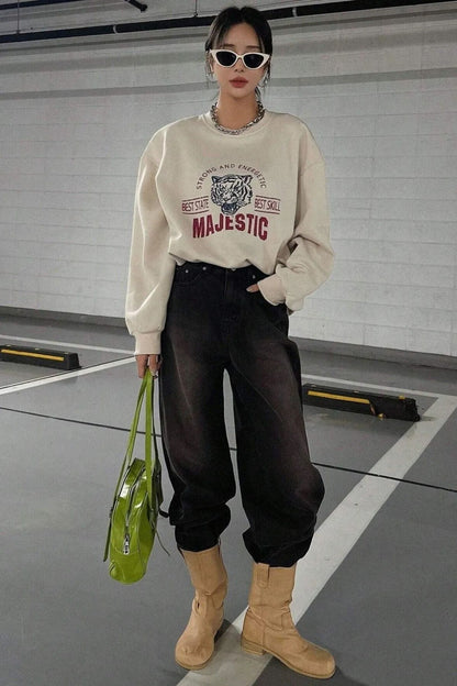 Majestic Baskılı Bisiklet Yaka Sweatshirt