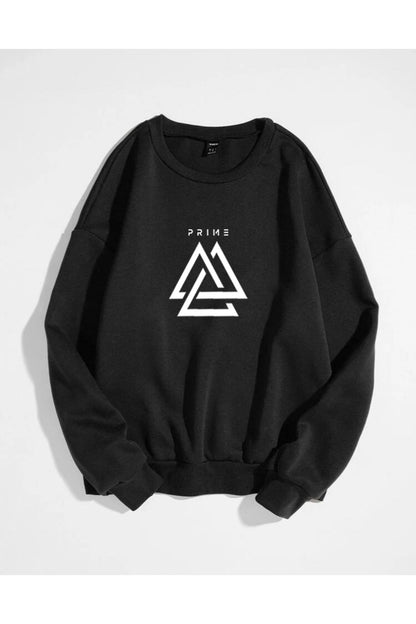 Prime Baskılı Bisiklet Yaka Sweatshirt