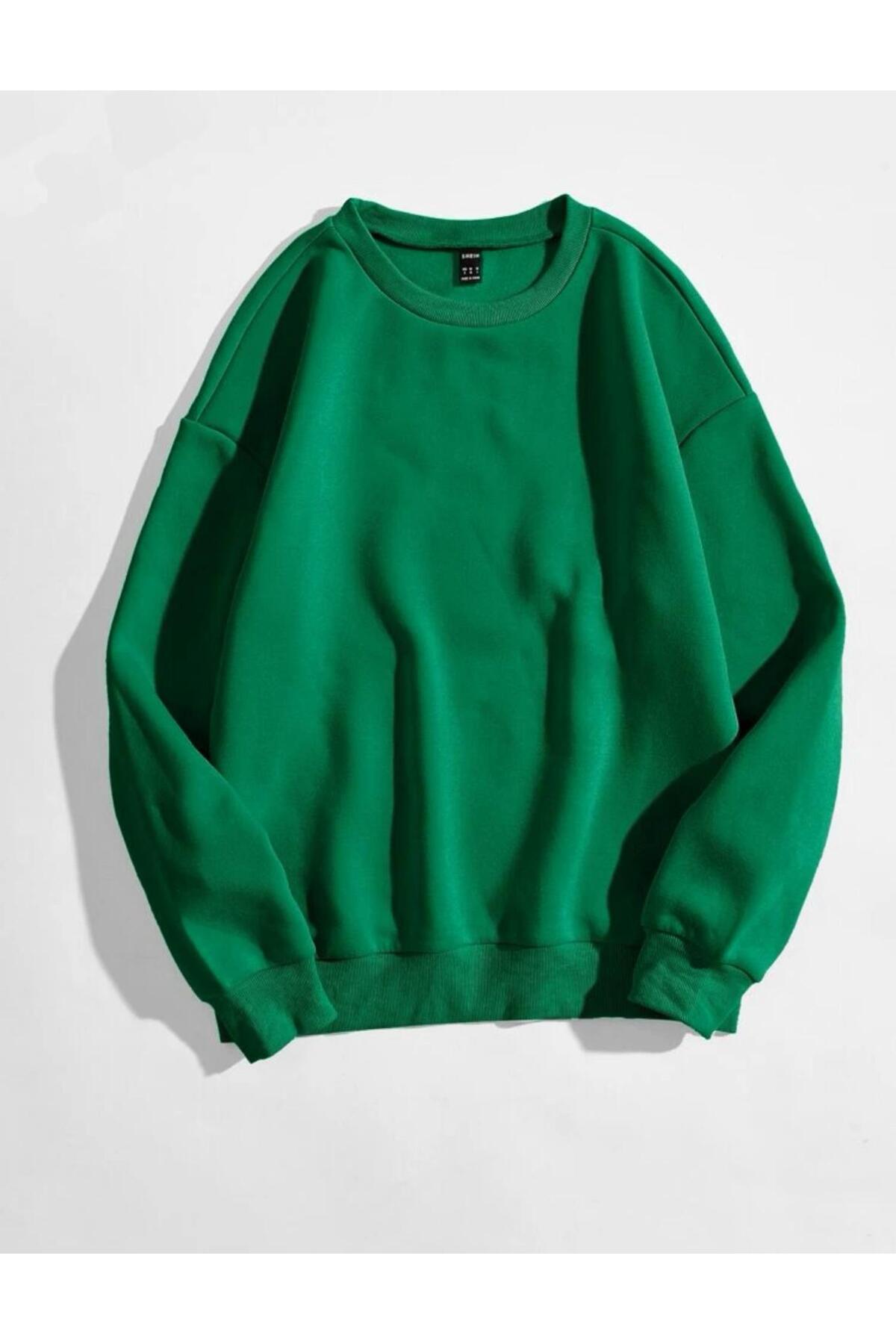 Bisiklet Yaka Sweatshirt Düz Baskısız ( Soft ) Geniş Kalıp