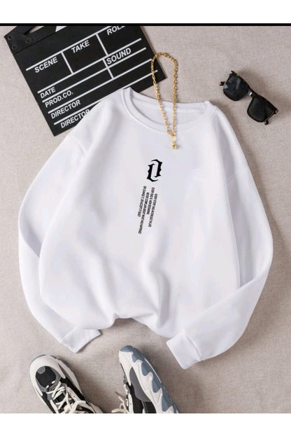 UNISEX Dikey Yazı Baskılı Bisiklet Yaka OVERSIZE Sweatshirt