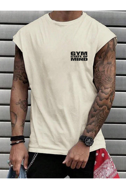 Sıfır Kol GYM Baskılı Pamuklu Spor Tshirt