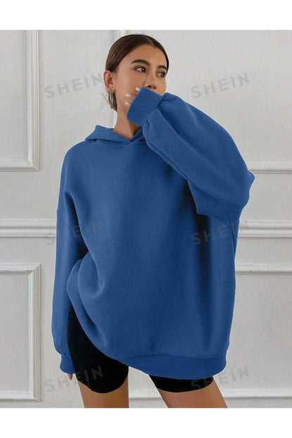 Kapüşonlu Düz Baskısız Giy Çık Oversize Kalıp Sweatshirt
