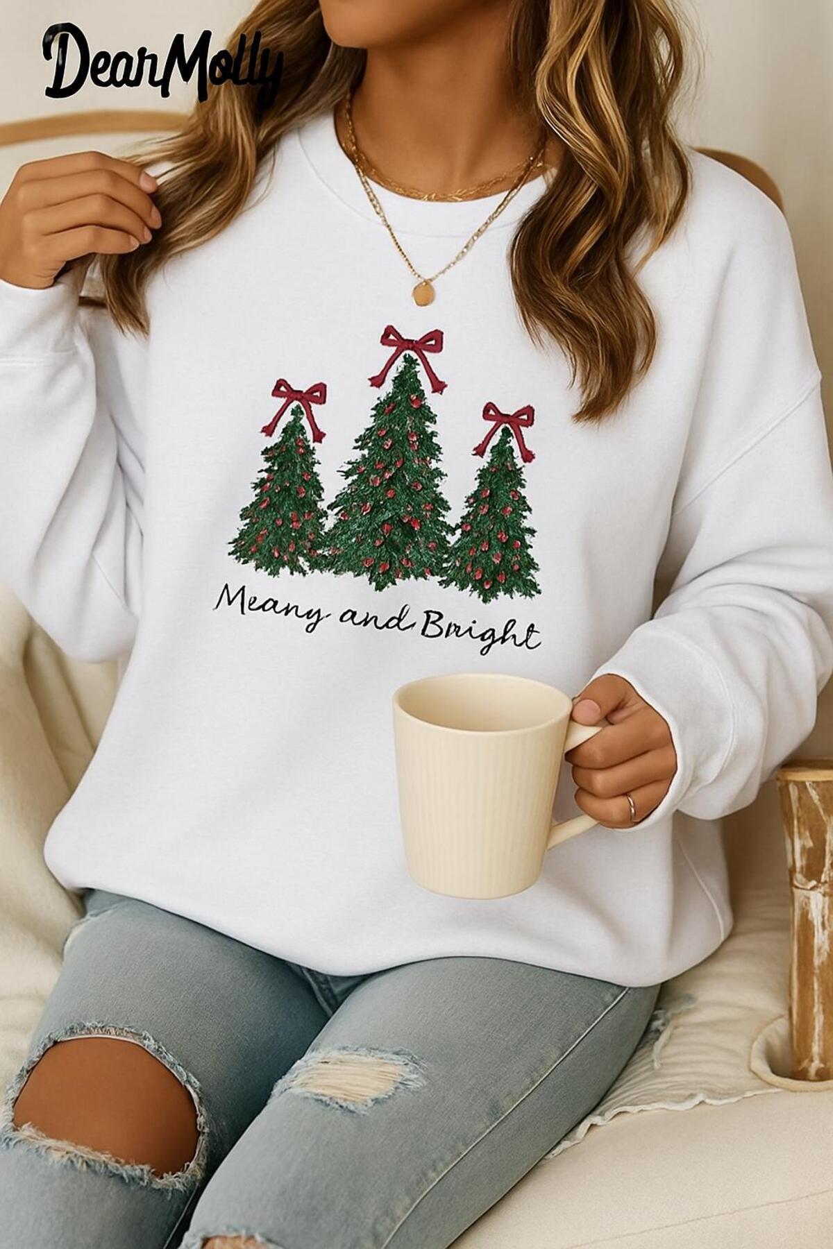 Yılbaşı Çam Ağacı Baskılı Sweatshirt
