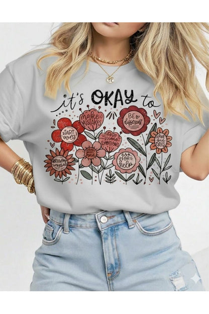 it's Okay To Çiçekler Kısa Kollu Pamuklu Tshirt