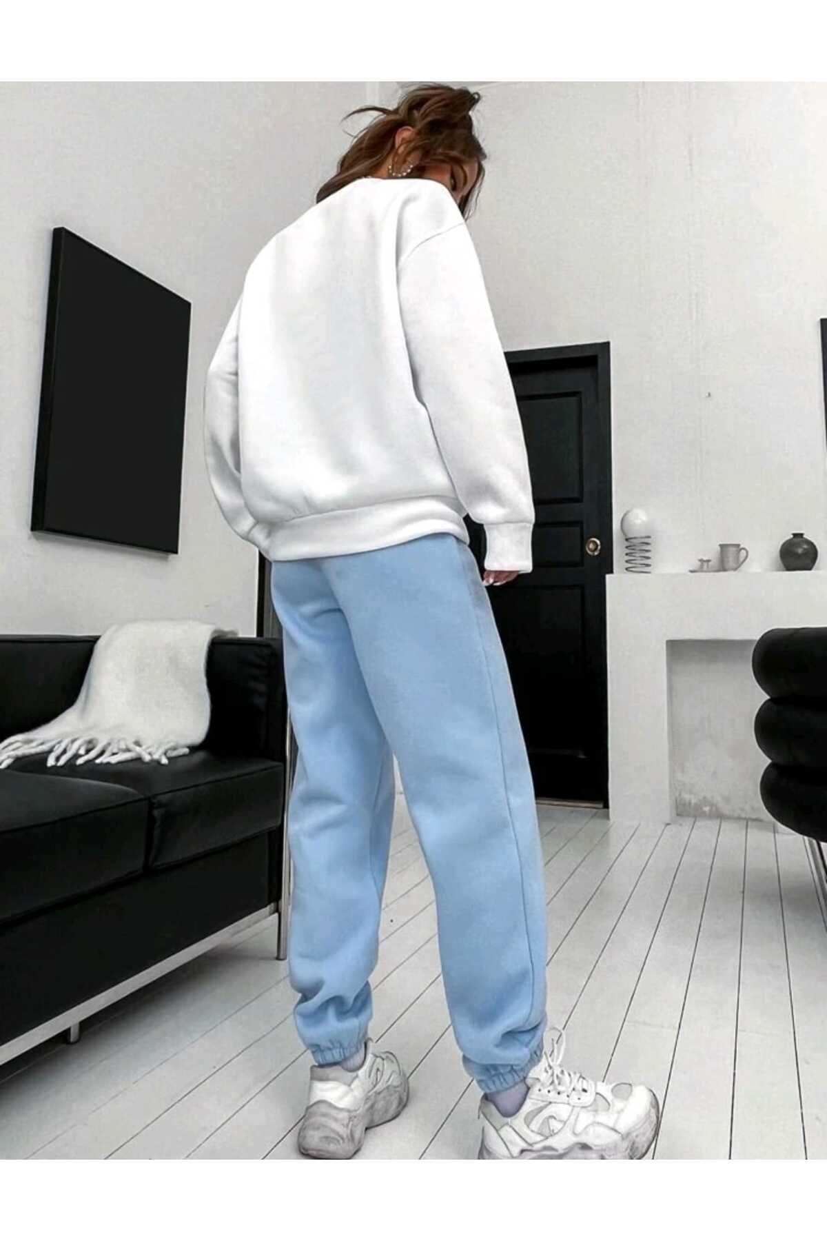 Brooklyn Baskılı Alt Üst Takım Pamuklu Spor Bisiklet Yaka Sweatshirt Ve Lastikli Eşofman Altı