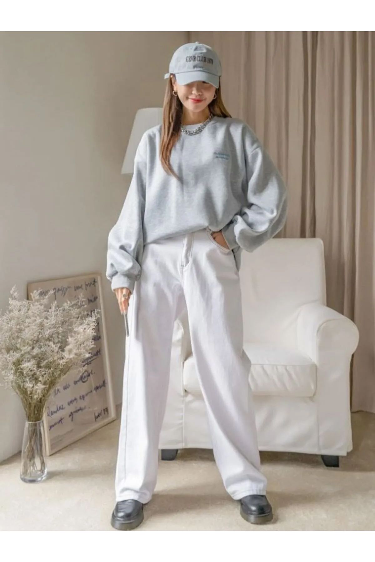 Baskılı Bisiklet Yaka Sweatshirt