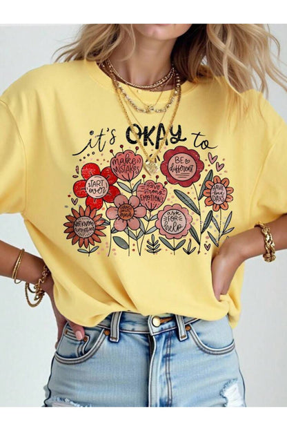 it's Okay To Çiçekler Kısa Kollu Pamuklu Tshirt