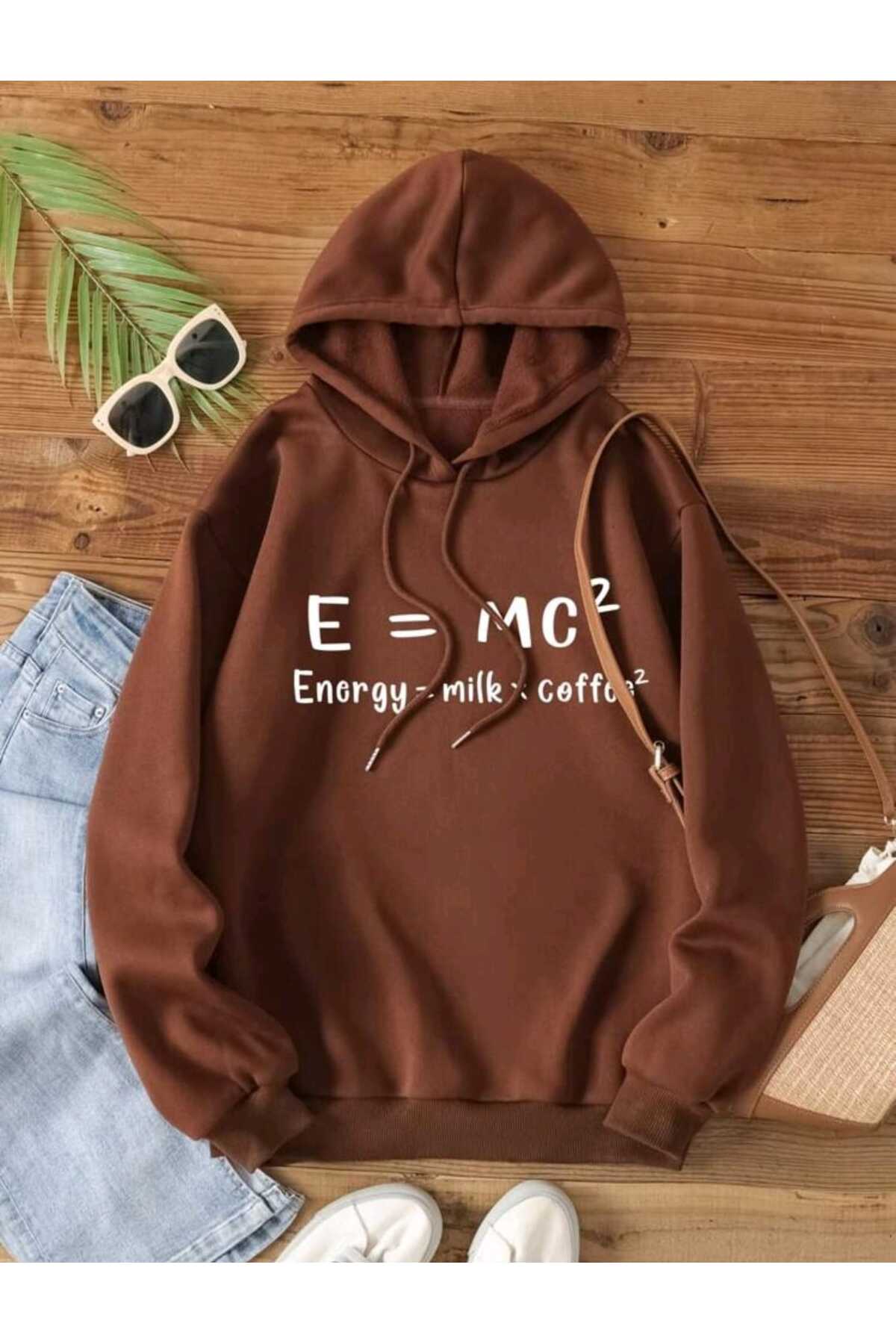 Energy Baskılı Pamuklu Hoodie Sweatshirt Unisex Rahat Kalıp Kapişonlu