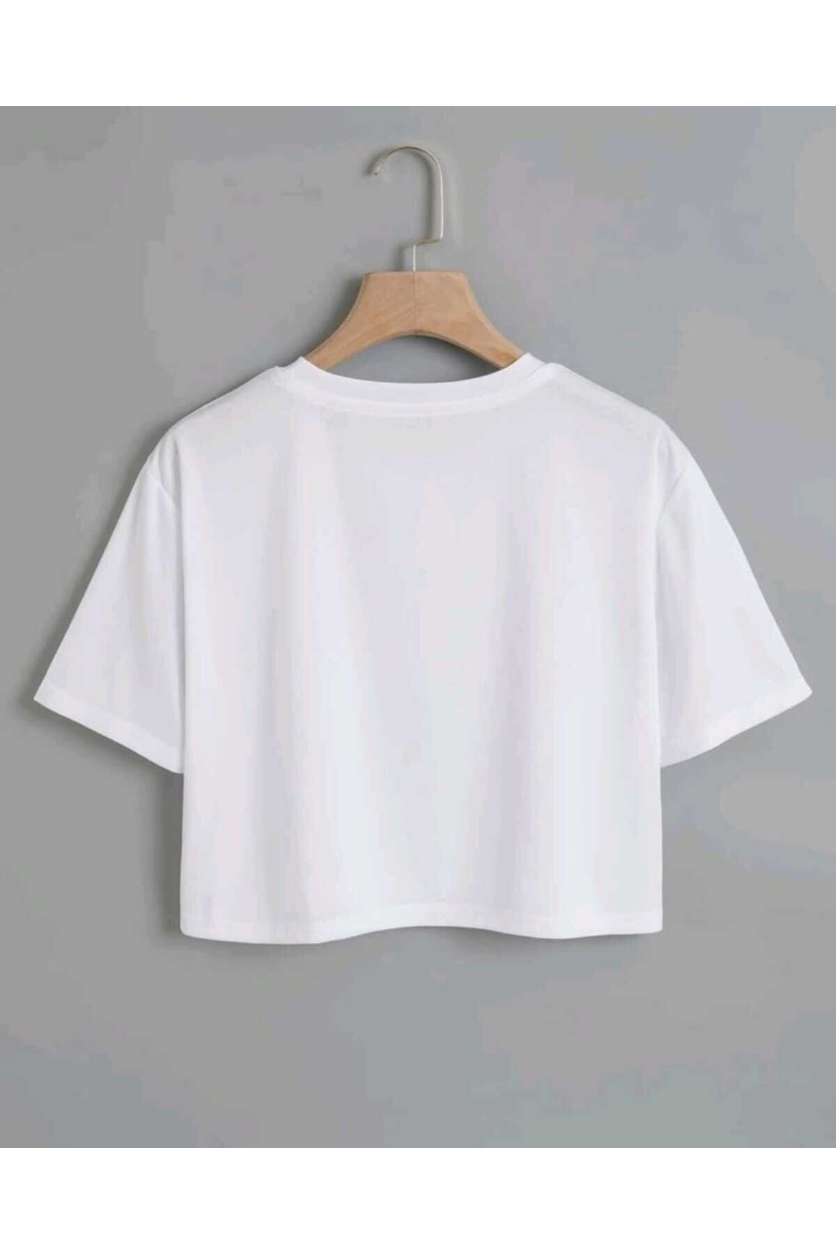 Happy Papatya Baskılı Kadın Oversize Crop T-shirt
