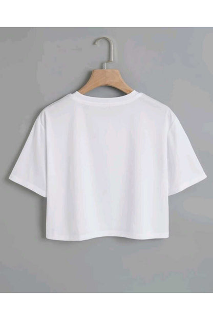 Happy Papatya Baskılı Kadın Oversize Crop T-shirt