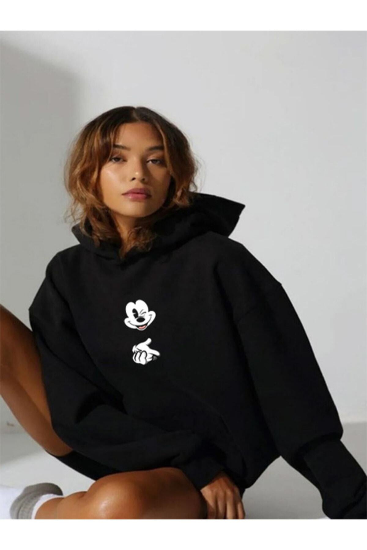 Unisex Siyah Hoodie Mıckeycool