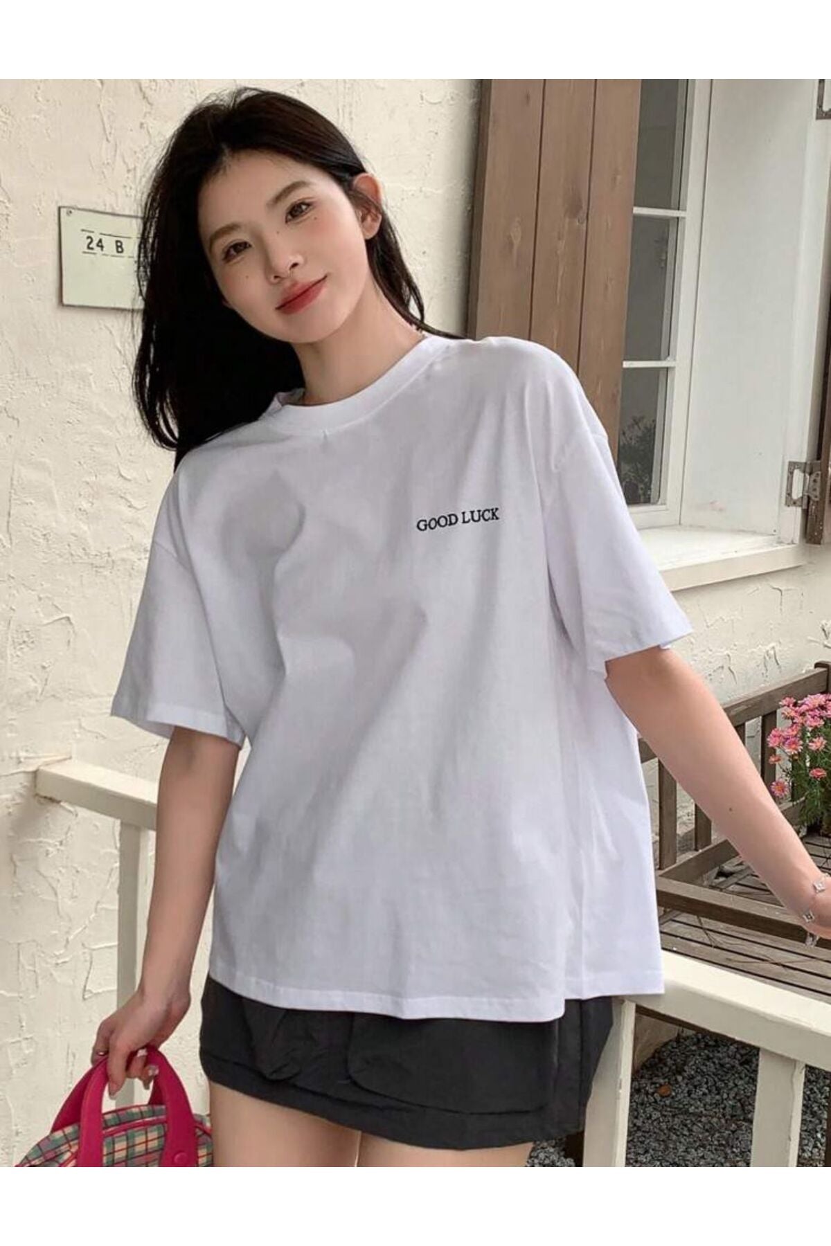 GOOD LUCK Baskılı Pamuklu Kısa Kol (Oversize) Tshirt