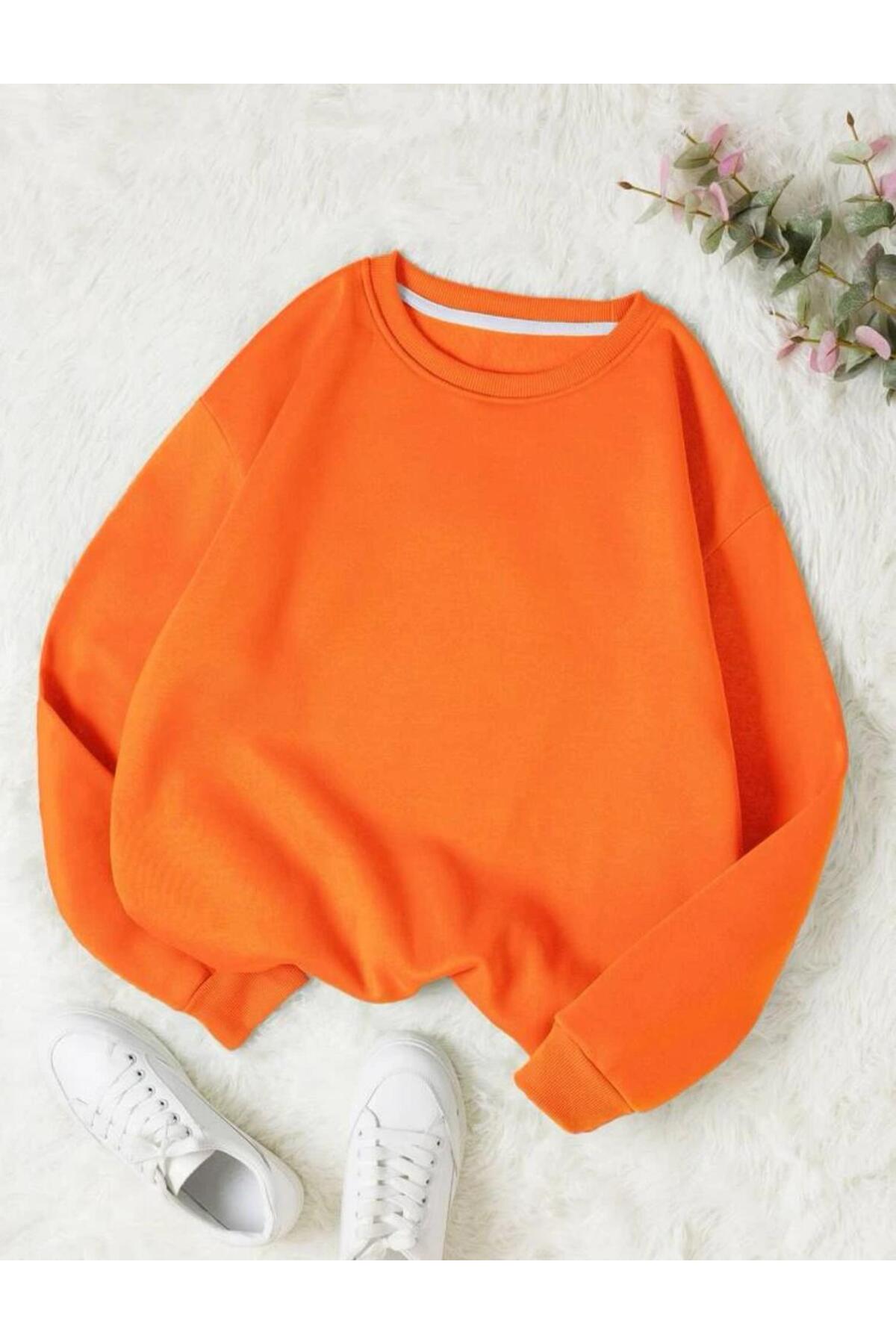 Bisiklet Yaka Sweatshirt Düz Baskısız ( Soft ) Geniş Kalıp