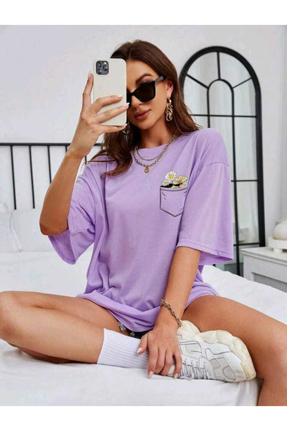Çiçek Baskılı Unisex Oversize ( Geniş Kalıp ) Tshirt