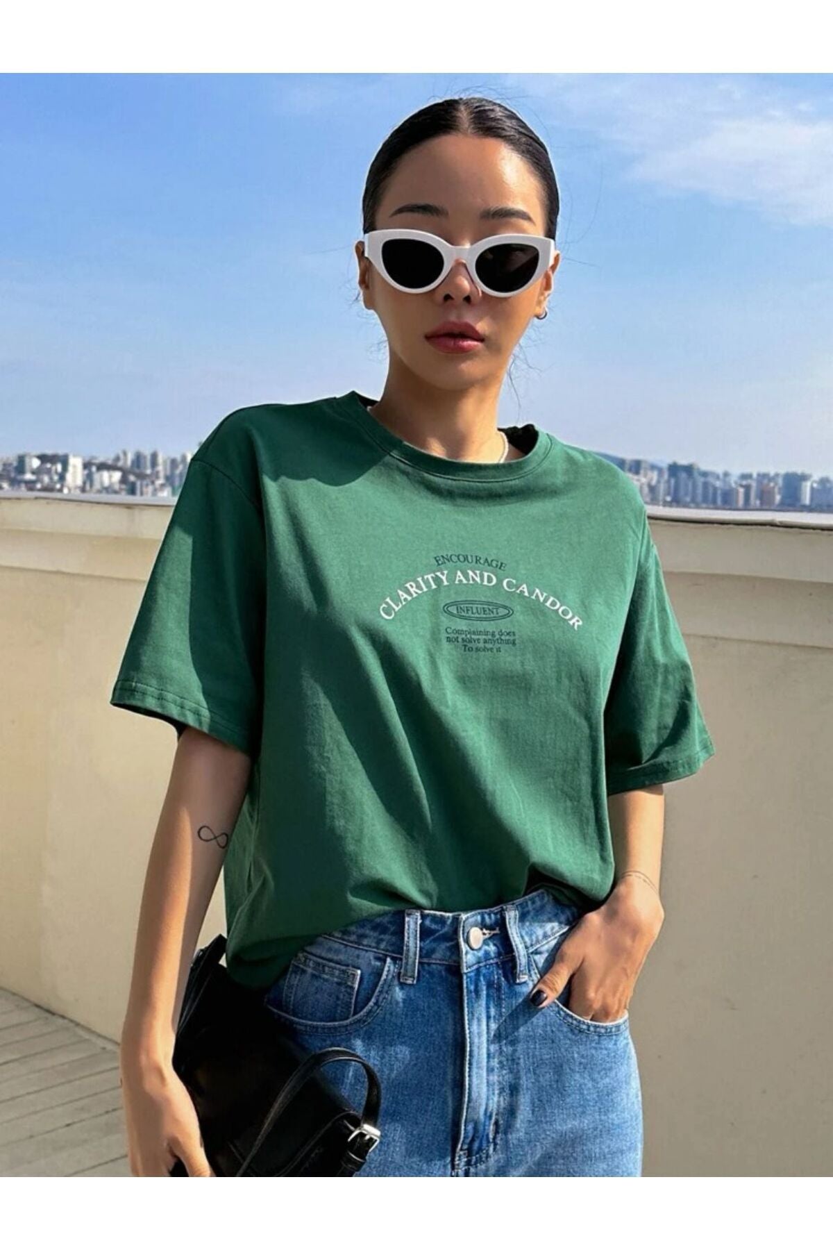 CLARITY Baskılı Oversize Pamuklu Tshirt