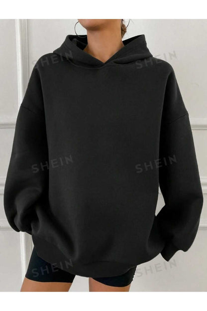 Kapüşonlu Düz Baskısız Giy Çık Oversize Kalıp Sweatshirt