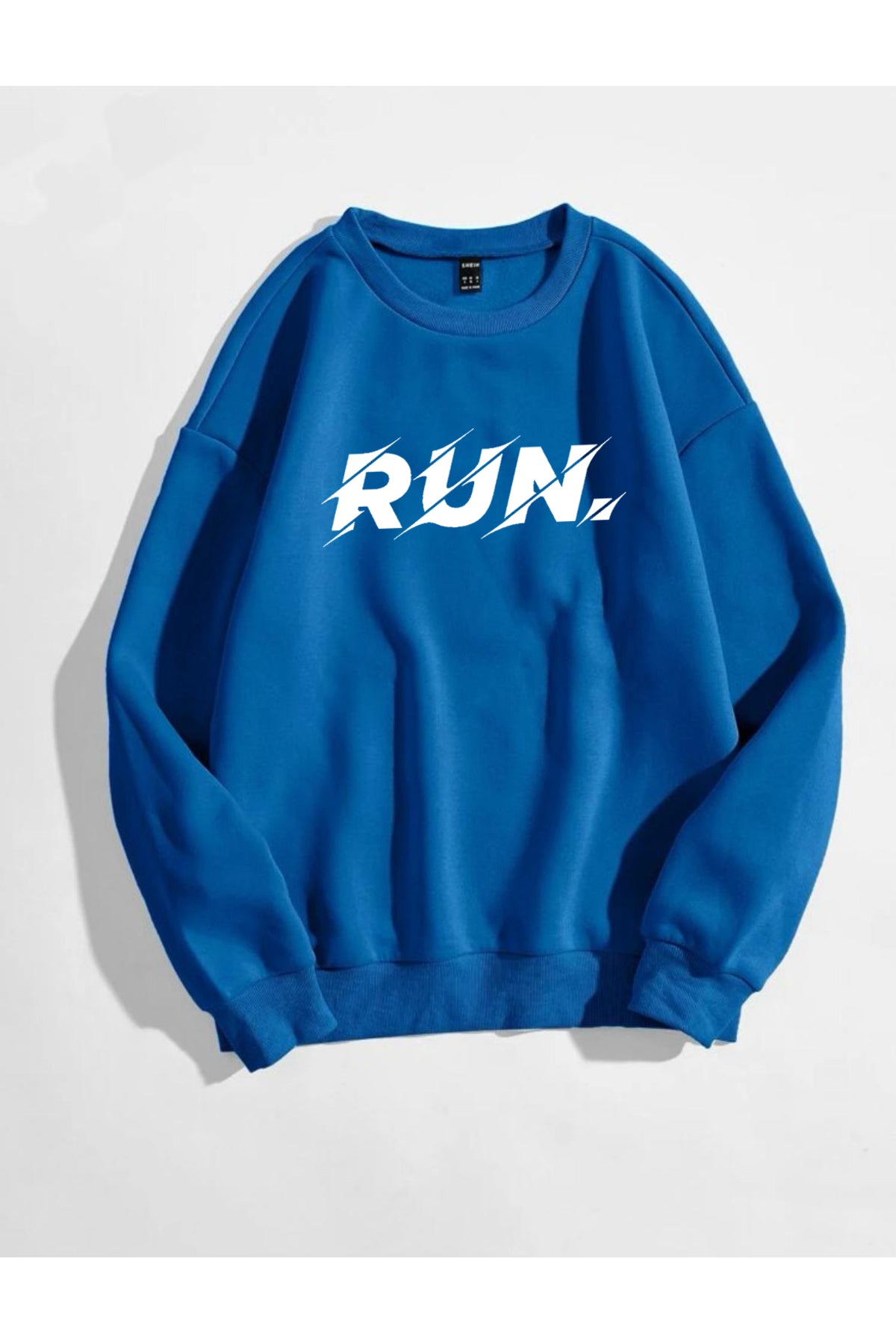 RUN Baskılı Bisiklet Yaka Pamuklu Sweatshirt