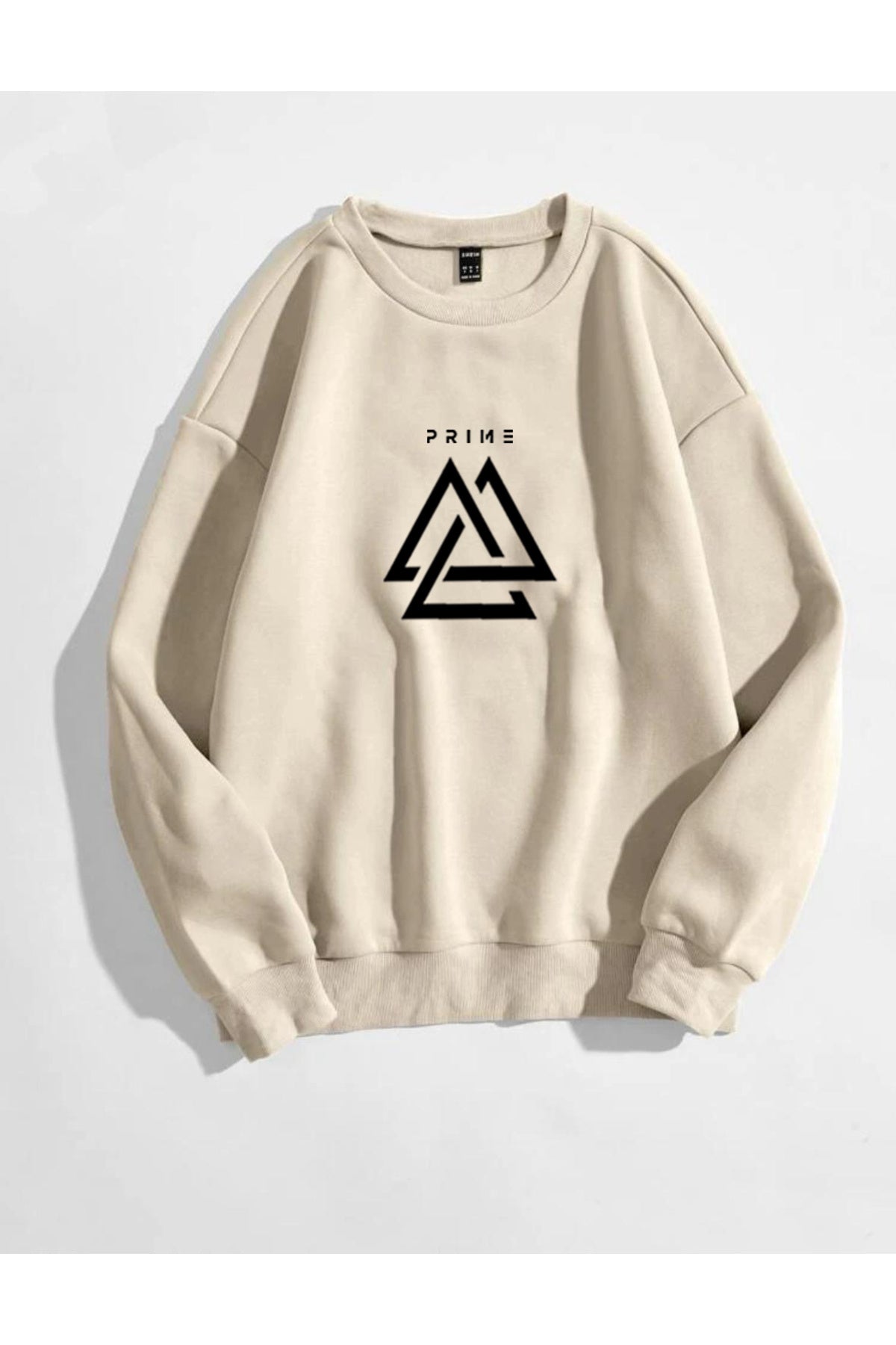 Prime Baskılı Bisiklet Yaka Sweatshirt