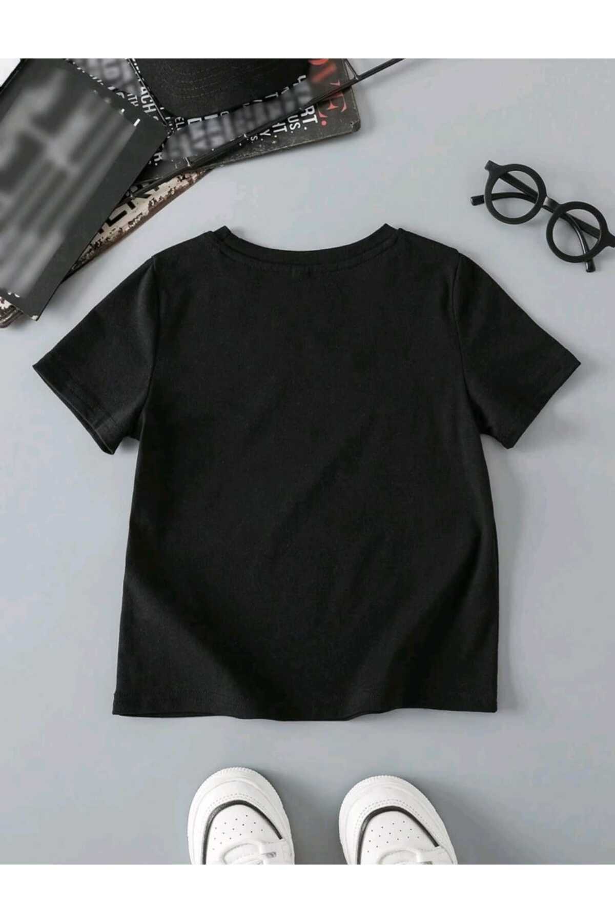 Çocuk Karışık Baskılı Bisiklet Yaka Pamuklu T-shirt