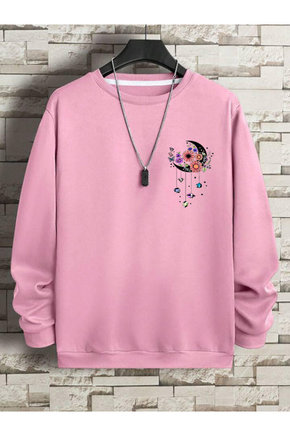 MOON Baskılı Oversize Kalıp Bisiklet Yaka Sweatshirt