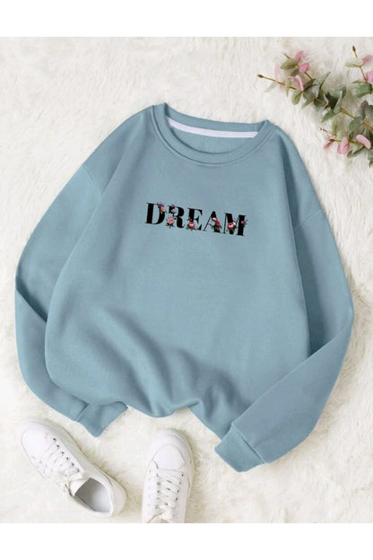 DREAM Baskılı Sıfır Yaka Sweatshirt