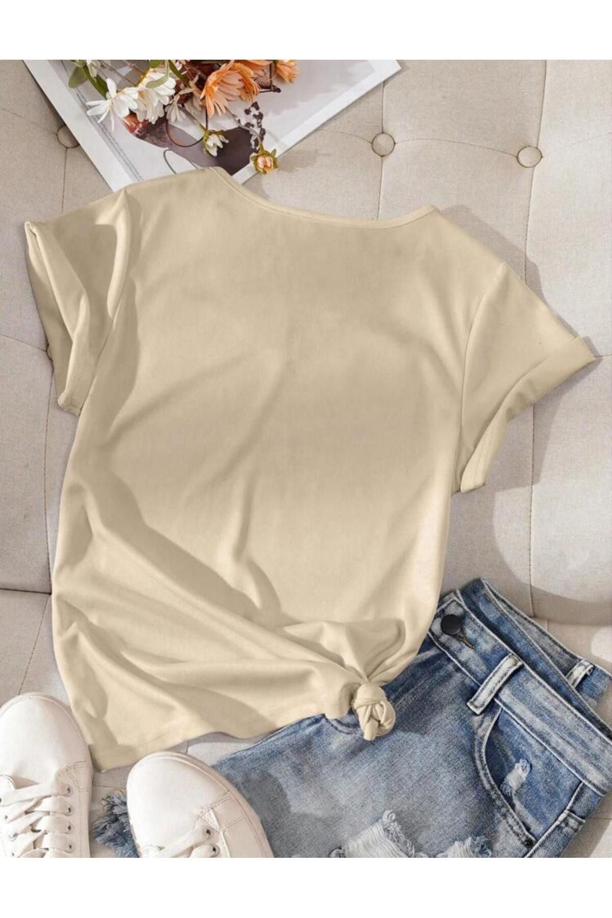 V Yaka (düz Desensiz) Basic Giy Çık Pamuklu Tshirt