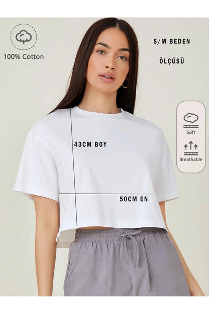 Kadın Crop 2'li Takım T-shirt Düz Baskısız (oversize) Pamuklu Bisiklet Yaka