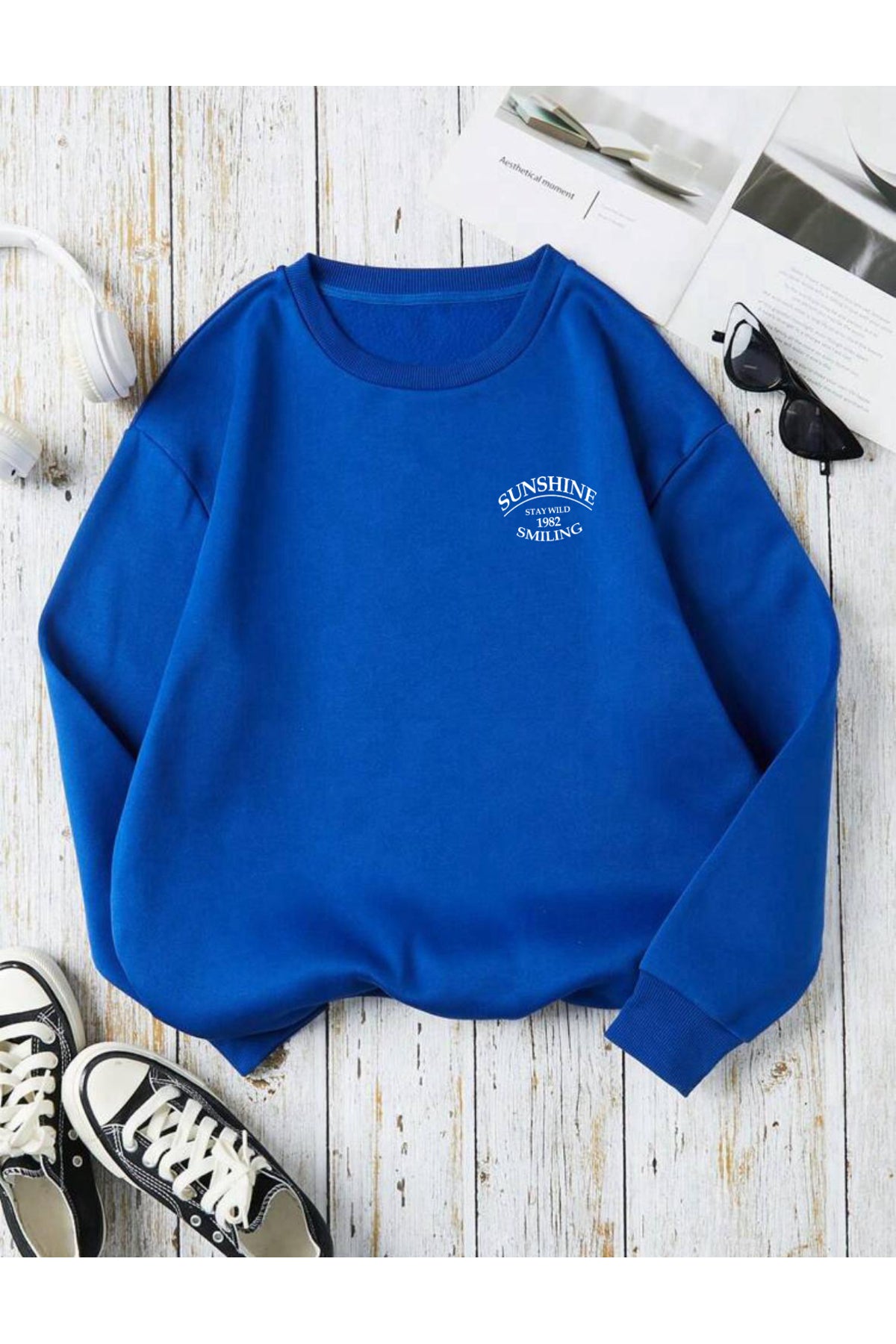 Sweatshirt Sunshine Baskılı Bisiklet Yaka